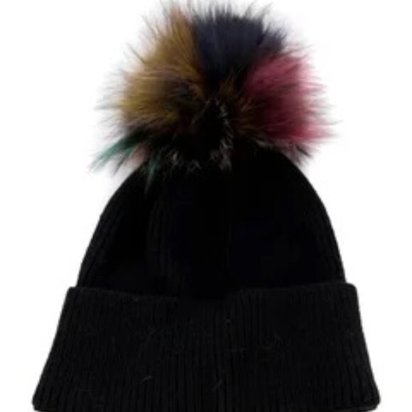 jocelyn ribbed knit black beanie with rainbow faux fur pompom NWT main image 7